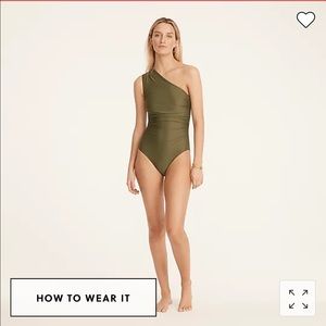 Safari green one shoulder ruched swim suit size 0